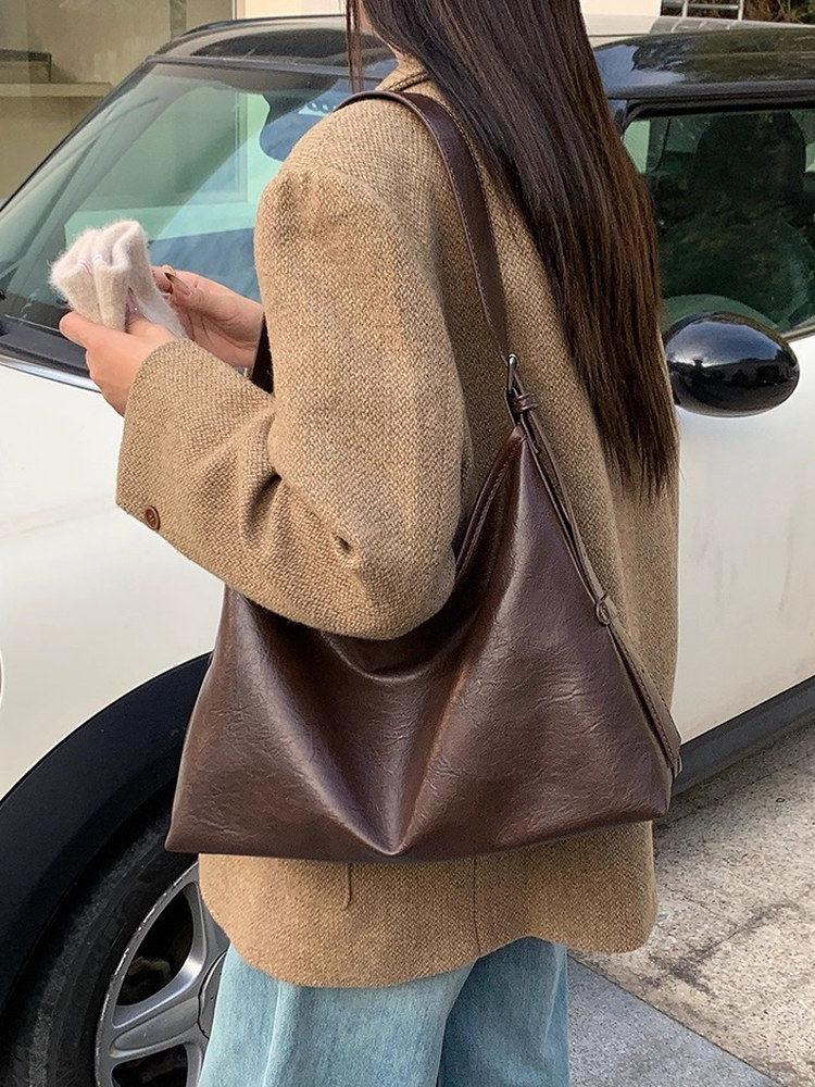 Simple Vintage Solid Color PU Leather Women's Shoulder Bags Versatile Large Capacity Ladies Crossbody Bag Casual Female Handbags