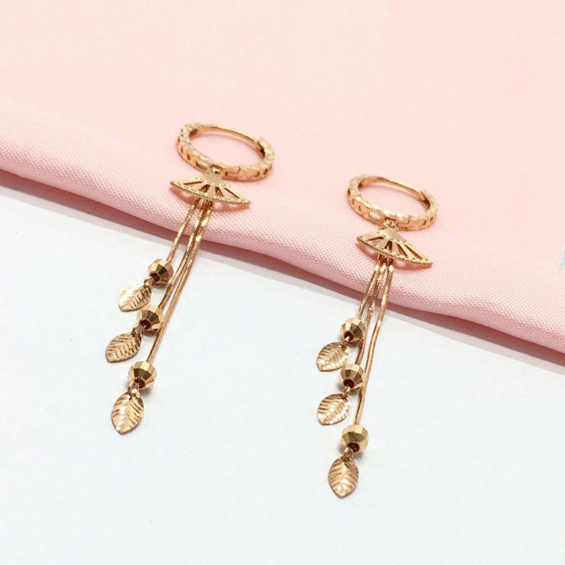 Exquisite Color Gold Russian Purple Gold Snake Bone Leaf Fringed Earrings Ladies 585 Rose Gold Plated Ear Buckle Earrings
