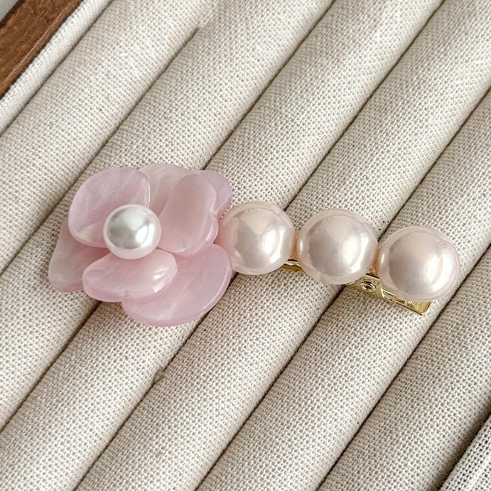 Acetate Flower Hair Clip Korean Style Duckbill Clip Cute Camellia Pearl Side Clip  Daily