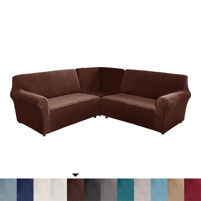 5 Seater Thicken Velvet Sofa Covers Stretch L Shape Sectional Sofa Slipcovers for Living Room Washable Armchair Couch Covers