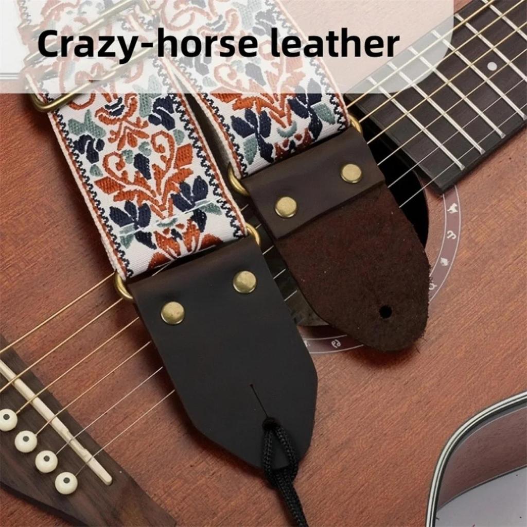 Guitar Strap Embroidery Bohemian Style Adjustable Cotton Ukulele Shoulder Belt