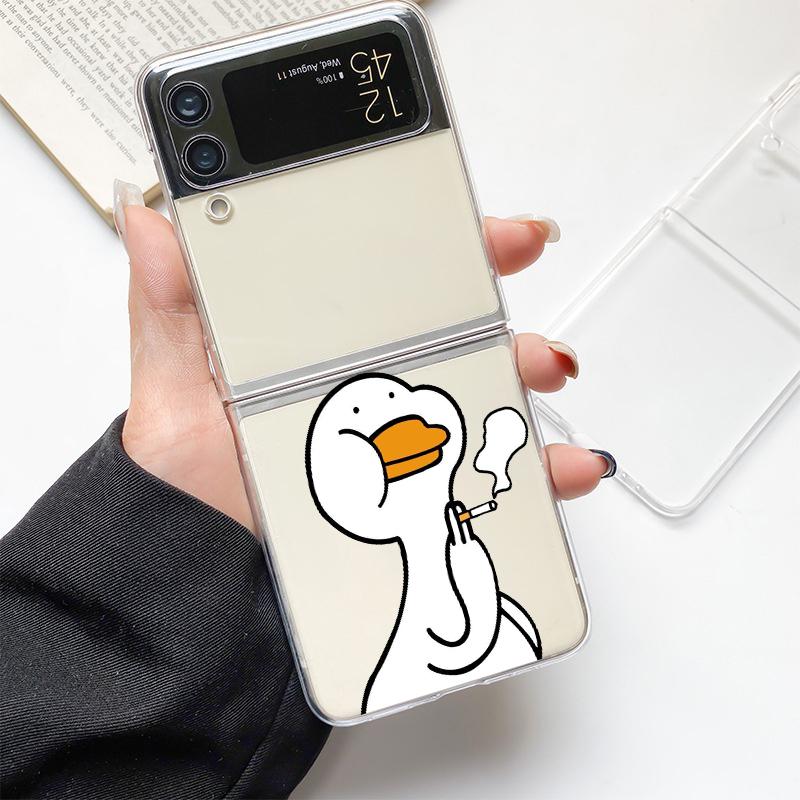 Funny Cute Duck Fashion Couple Fashion Phone Case For Samsung Galaxy Z Flip 3 4 5 6 7 Hard Folding Z Flip4 Clear PC Cover Gift
