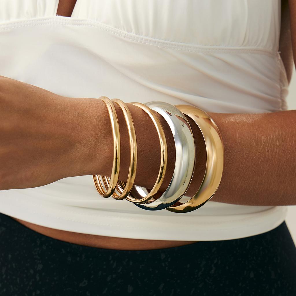 Ingemark Punk Glossy Metal Round Chunky Bangles for Women New Trend Hip Hop Gold Color Geometric Bracelet Set Grunge Jewelry Men