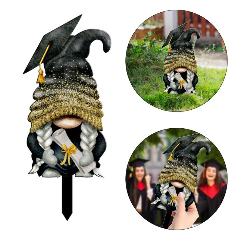Gnome Garden Stake Graduation Yard Signs Waterproof Congrats Sign with Stakes