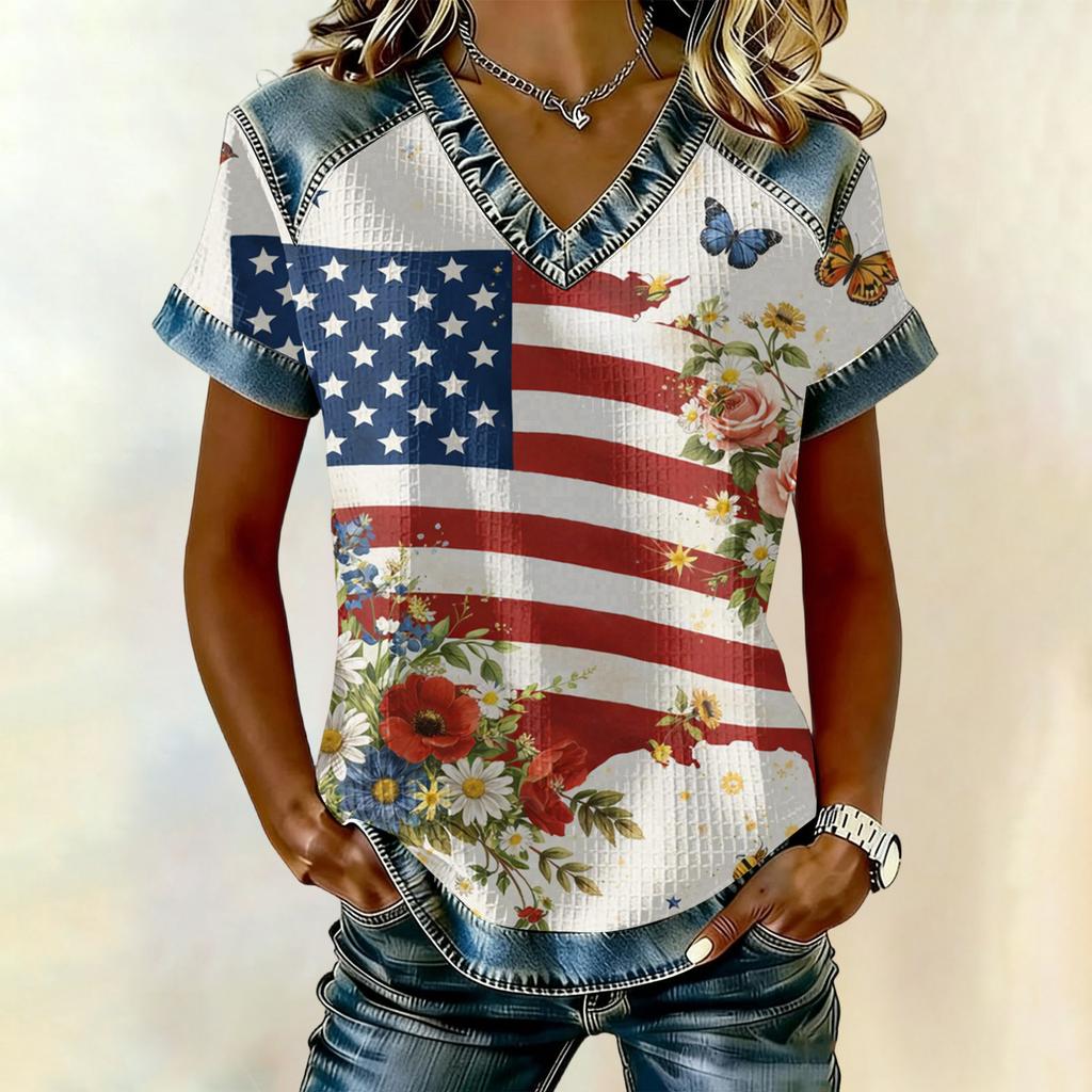 Women's Fashion Casual Independence Day Print Top