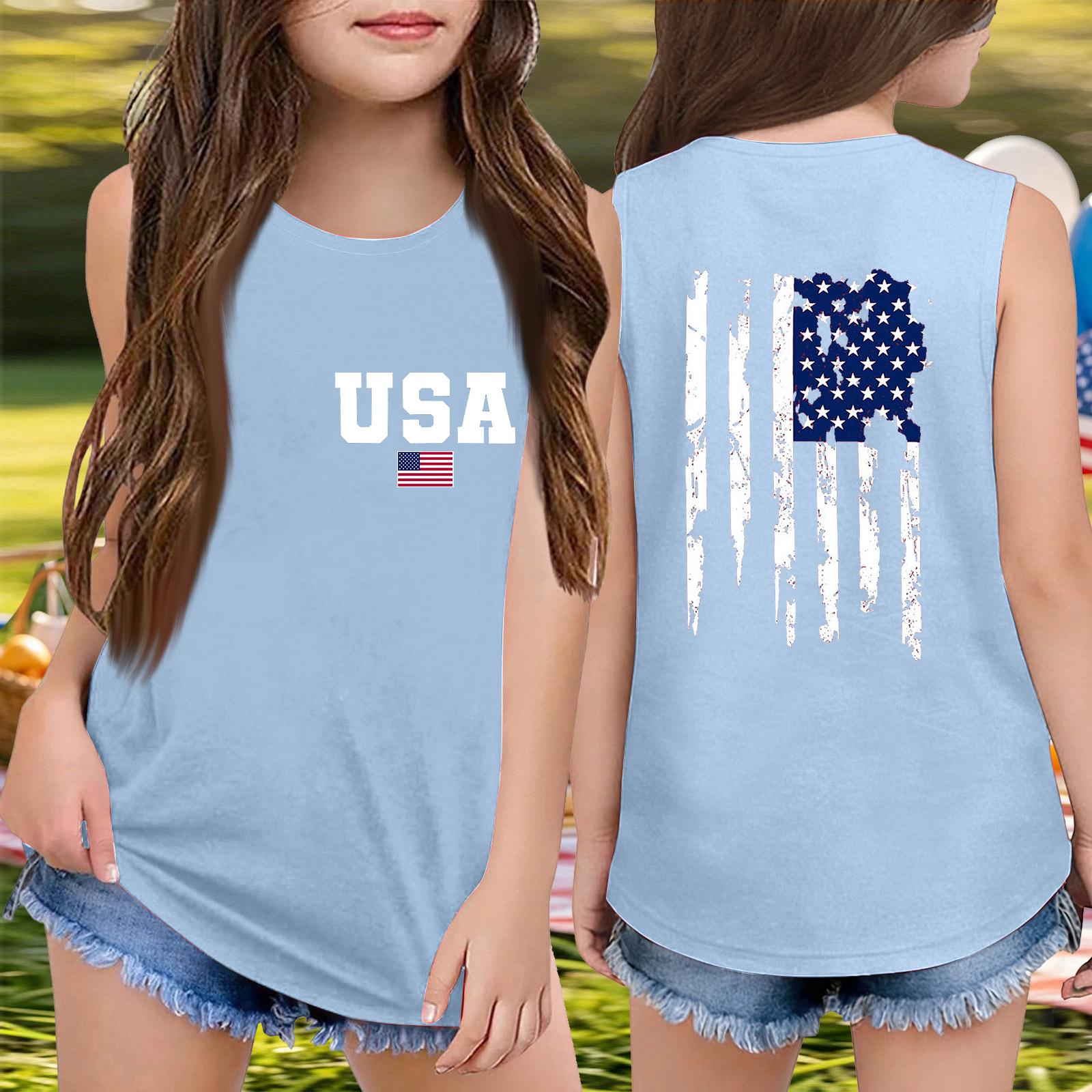 Girls Sleeveless Loose Fit Tank Top Independence Day Print Round Neck T Shirt 250 Years of Freedom 1776 2026 USA America Est 1776 150