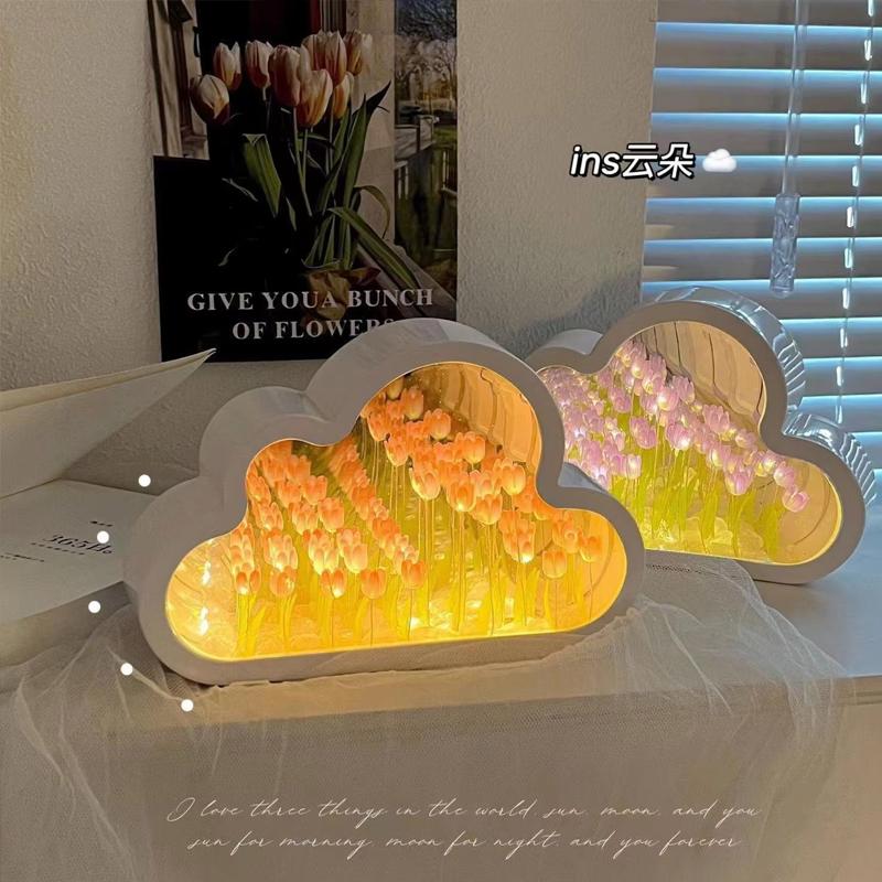 New DIY Creative Tulip Flower Mirror Cloud Three-Dimensional Small Night Lamp Material Package For Bestie Girlfriend Couple Gift