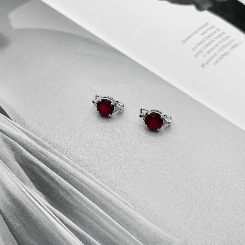 Серебряные серьги с натуральным рубином (2159575)