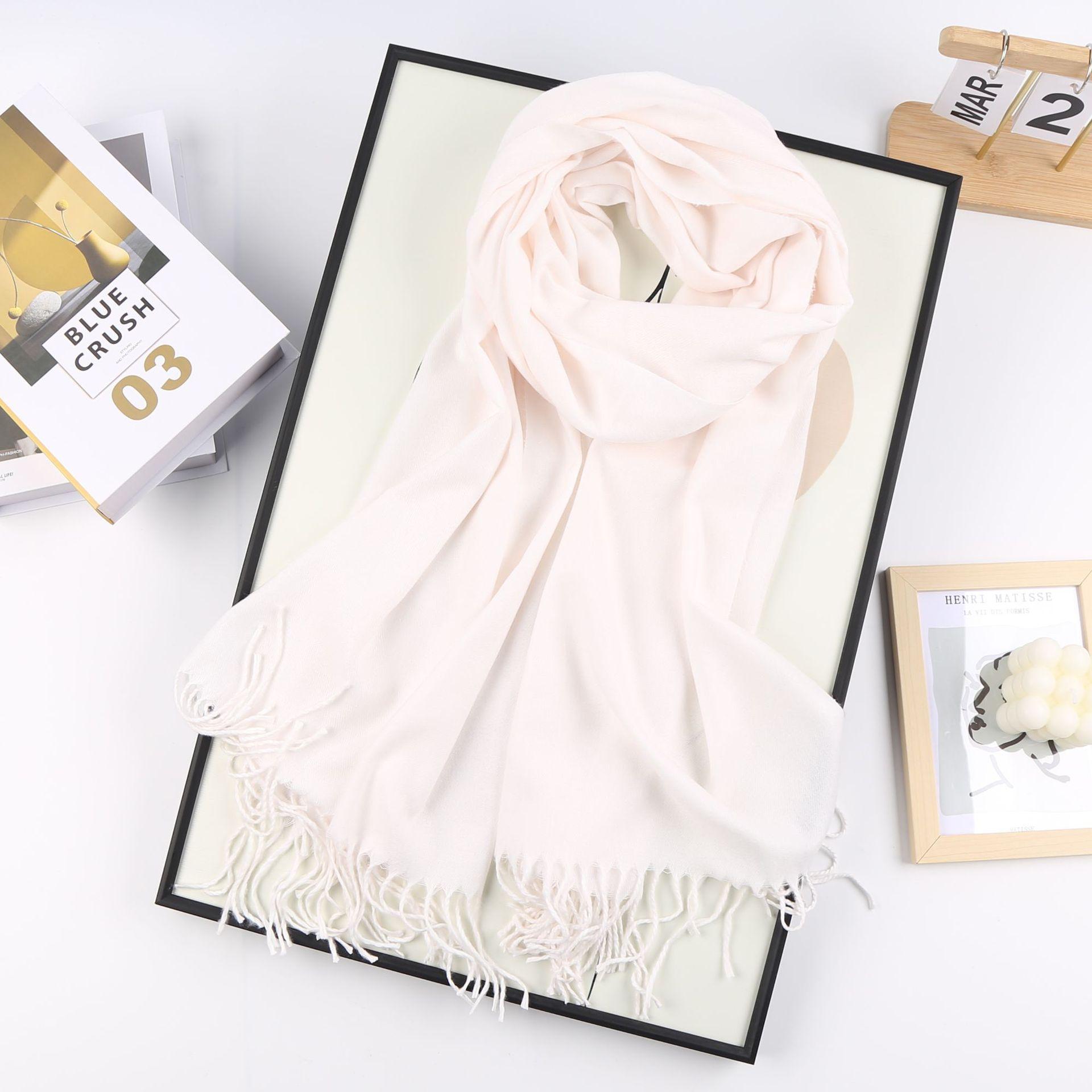 

Женский однотонный мягкий шарф с бахромой, зимний теплый удобный шарф из искусственной пашмины и шаль для женщин, рождественский модный шарф красного цвета one size