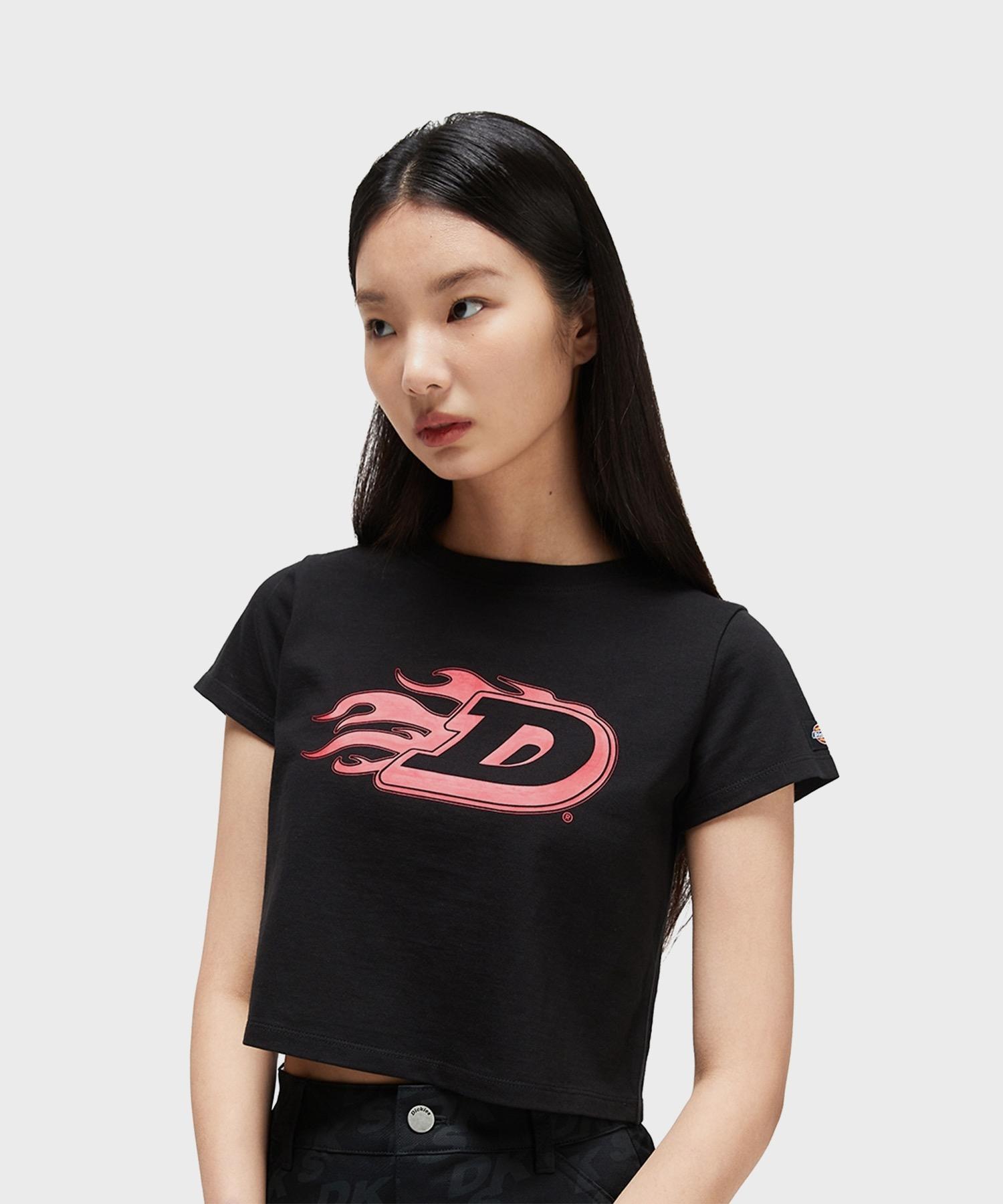 Dickies Flame D Crop T-Shirt Black Black/S