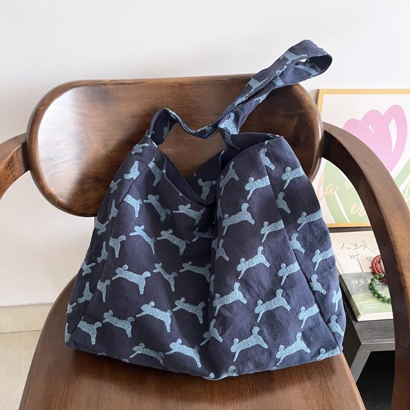 

Japanese oversized hobo bag Minagawa Mingfeng running rabbit cotton and linen bag heavy industry embroidery shoulder bag large capacity tote bag