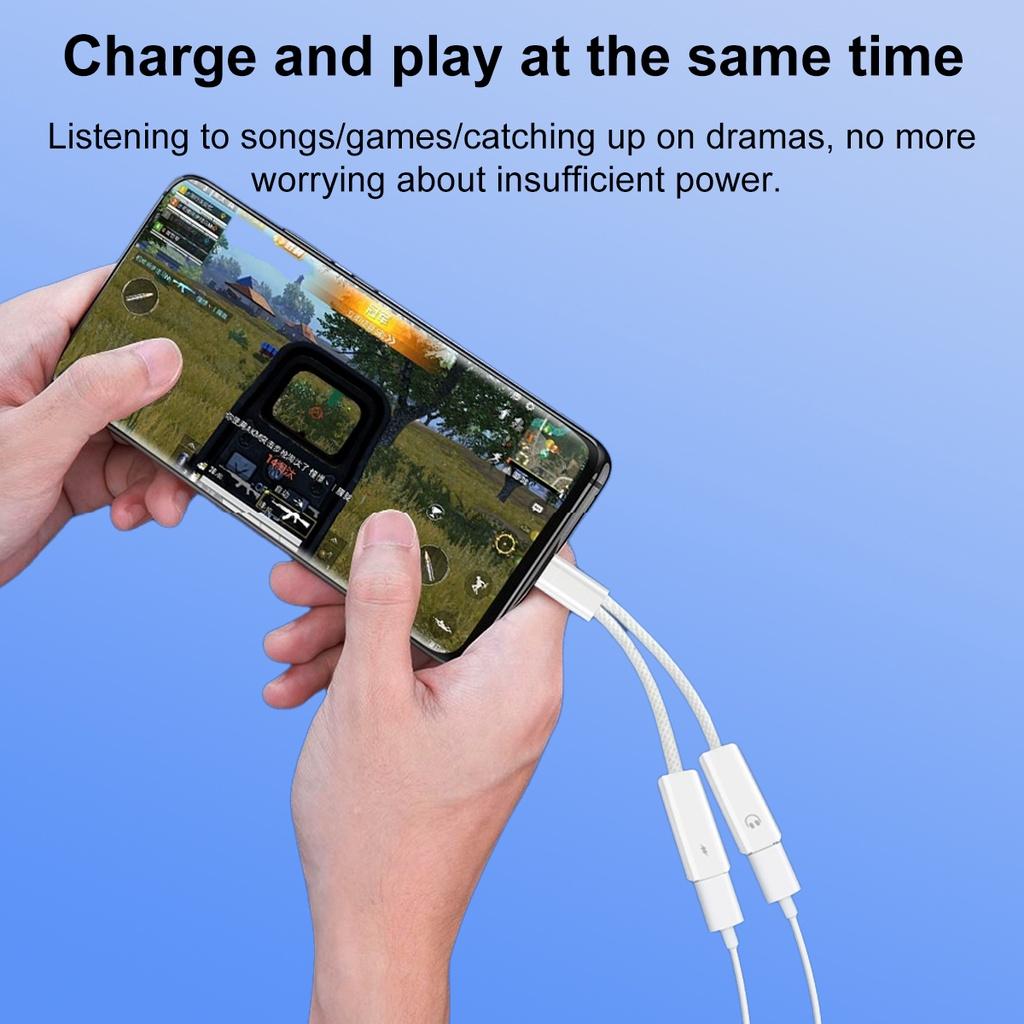 FONKEN 2 In 1 Braided Type-C Charging Audio Adapter Cable USB C To Type-C/3.5mm/iOS Headphone Converter Suitable For IPh 15 Android Phone