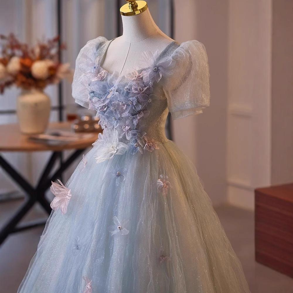 Blauer Super-Fee-Abendkleid-Rock Mädchen Geburtstagsparty Prinzessinnen-Stil Konfirmation Reisefotografie leichtes Hochzeitskleid Temperament hig