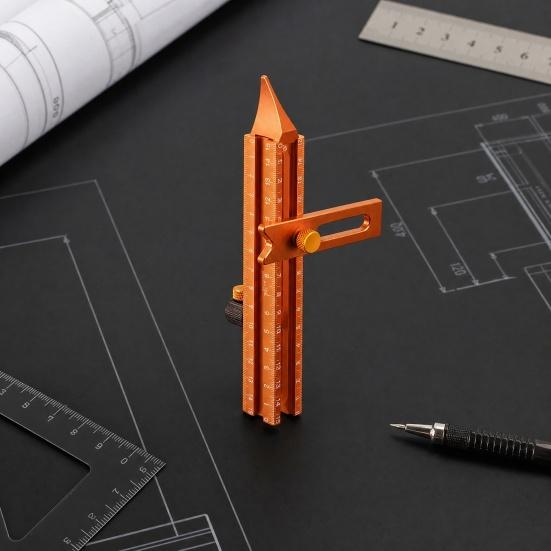 Yousheng Magnetic Marking Ruler, Multi-Function Scribing Tool, DIY Woodworking Scriber Line Maker, Portable Aluminum Alloy Woodworking Compass Scriber