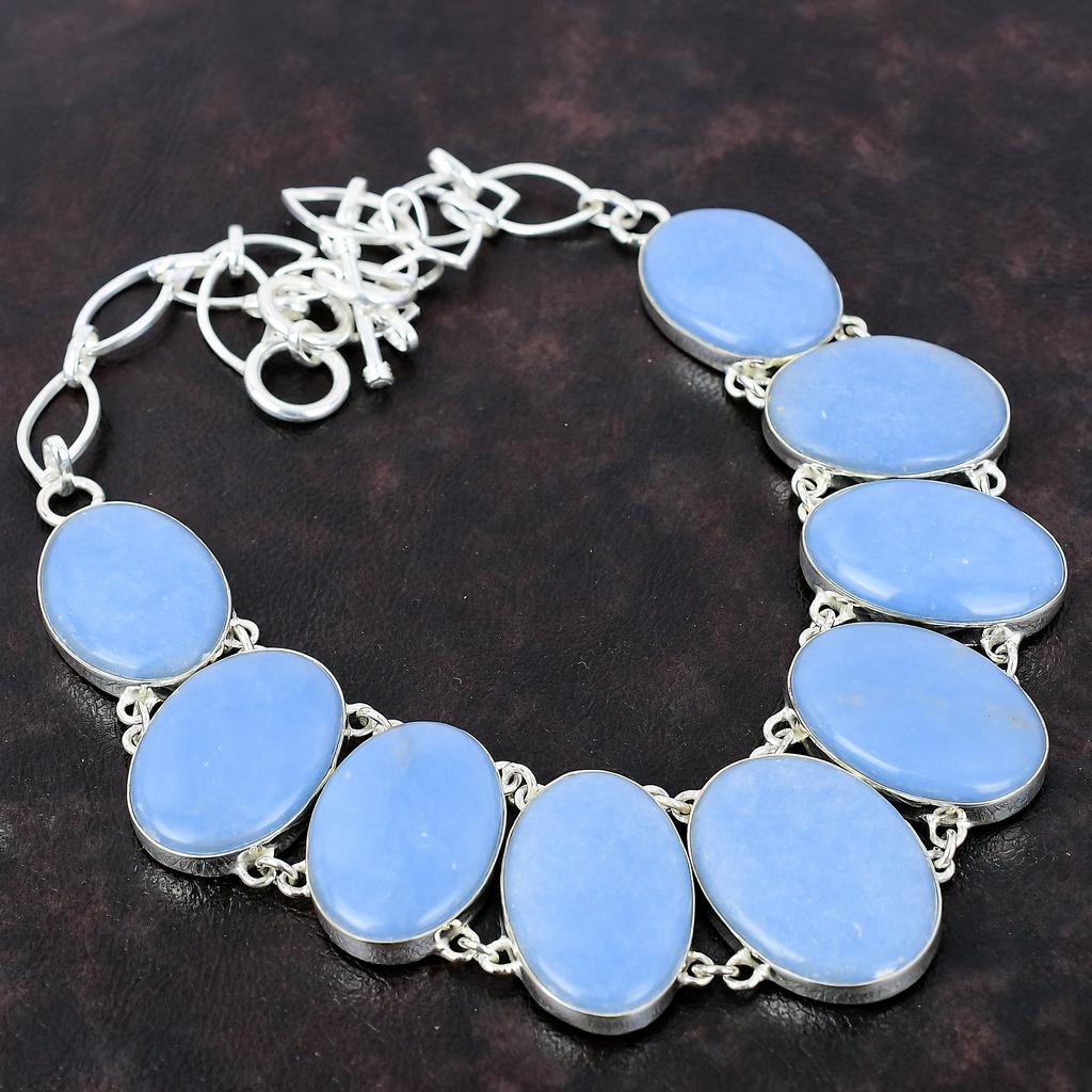 Angelite Necklace Decent Gemstone Jewelry 925 Sterling Silver Necklace Adjustable Chain Necklace Handmade Jewelry Boho Necklace Gift For Mom