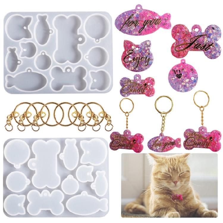 Bone Shaped Tag Silicone Resin Mold Kit with for Key Rings for DIY Crafts Jewelr