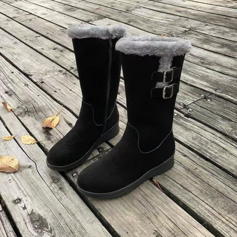 Winter Snow Boots Shoes Fleece Thickened Medium Tube Martin Boots Wedge Heel Non-slip Warm Side Zipper Cotton Boots
