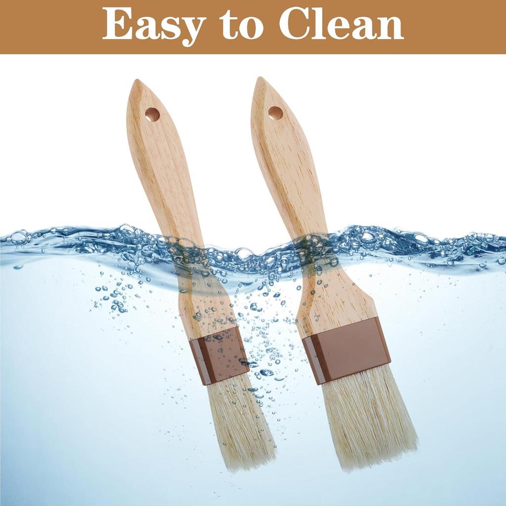 2 Pcs Natural Bristle Pastry Brush, Beech Wooden Handle Basting and BBQ Brushes for Cooking, Butter, Oil, Marinade, Grilling & Baking, Kitchen Food