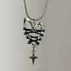 Edgy Necklace Black Rope Chain Gothic Heart Charm Pendant Neckwear Punk Jewelry Gift for Her