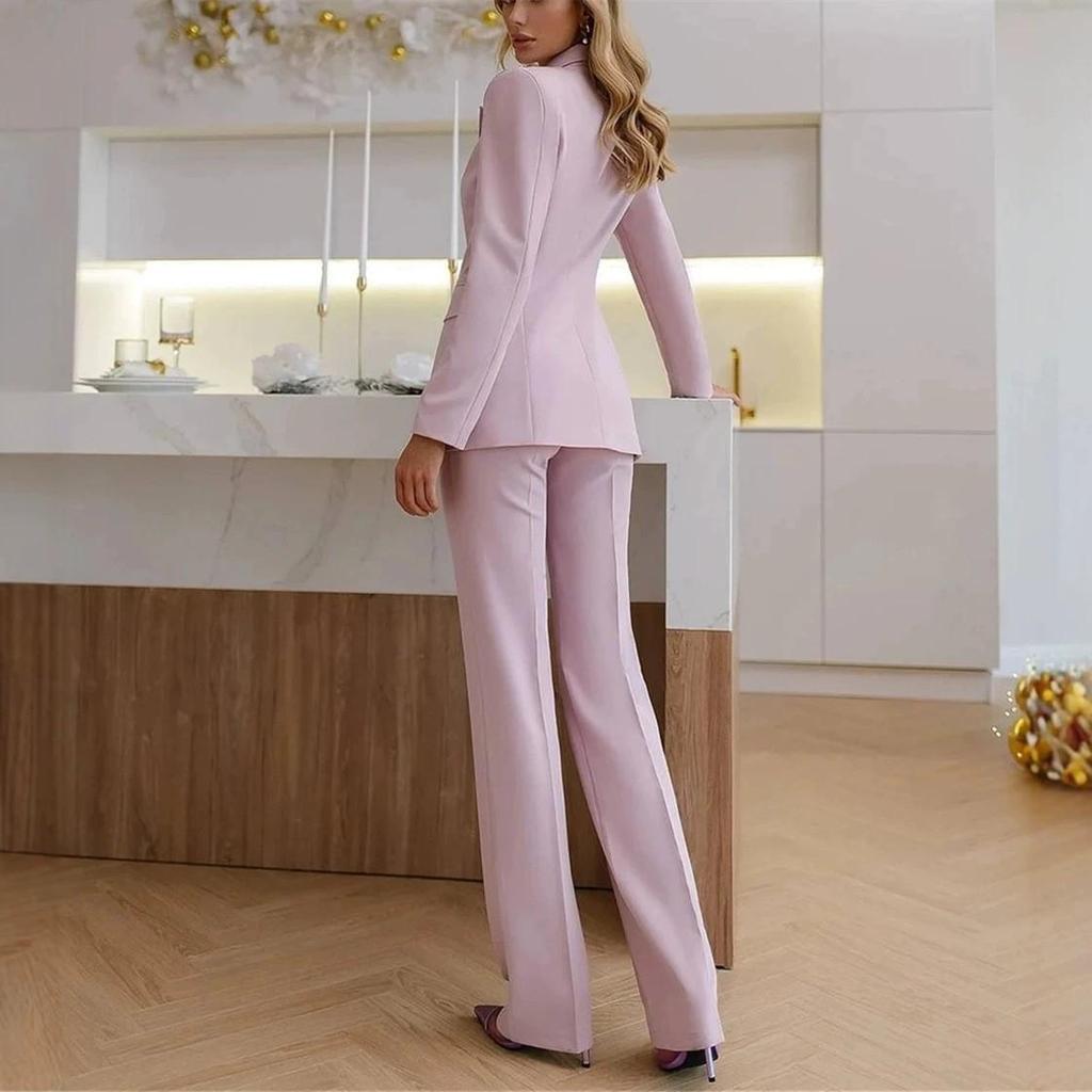 Pink 2-Piece Women's Suit Elegant Wedding Occasion Clothing Slim Fit Formal Office Lady Blazer Set (Jacket+Pants)