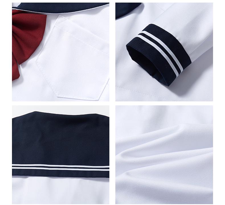Navy Sailor Collar JK School Uniform - White, Two-Line Suit & Pleated Skirt