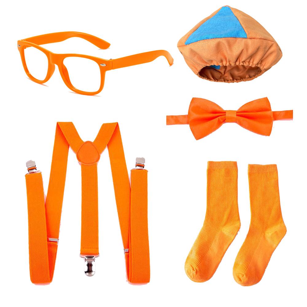English Engineer Cosplay Costume For Kids Orange Straps Glasses Bow Tie Kit Set Party Dress Up Educational Accessories