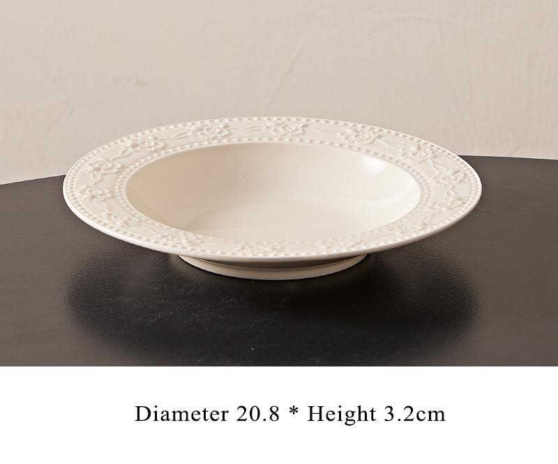 French Relief Cream Wind Ceramic Dish Household 8 Inch Underglazed Colour Exquisite Kitchen Tableware Beautiful Food Plates