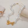 Elegant Irregular Baroque Pearl Bow Necklace for Women Handmade Weave Gold Color Bowknot Pearls Temperament Choker Party Jewelry