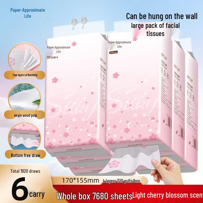 Zhi Yue Sheng Huo Sakura Scent 4-Ply Hanging Facial Tissues, 6-Pack