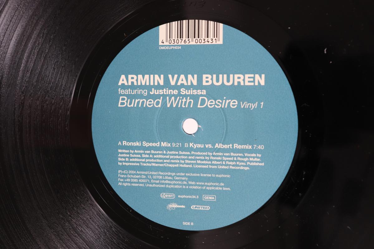 

12-дюймовая пластинка ARMIN VAN BUUREN JUSTINE SUISSA Burned With Desire Винил 1 DMDEUPH034 euphonic 2004 Германия Танцевальная Электроника Б/У