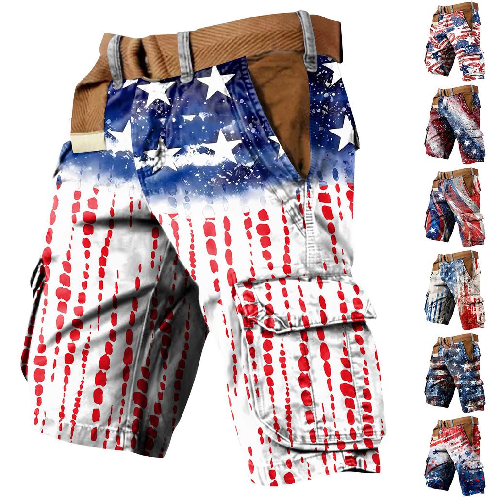Men's Independence Day Printed Multi Pocket Workwear Shorts