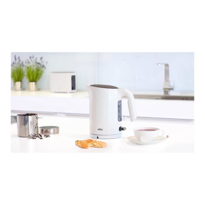 Bouilloire BRAUN PurEase WK 3100 WH - 1.7L - 2200W - Blanc - Sans Fil Et Anti-calcaire