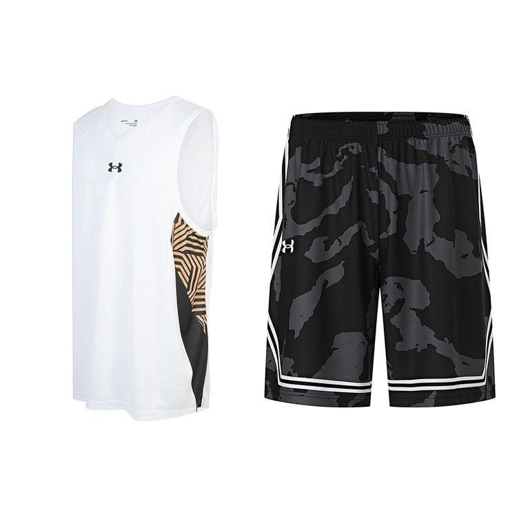 Under Armour Logo Print V-Neck Color Block Sleeveless Tank Top And Shorts Basketball Set Men sets 23500101-100-+-24500210-001
