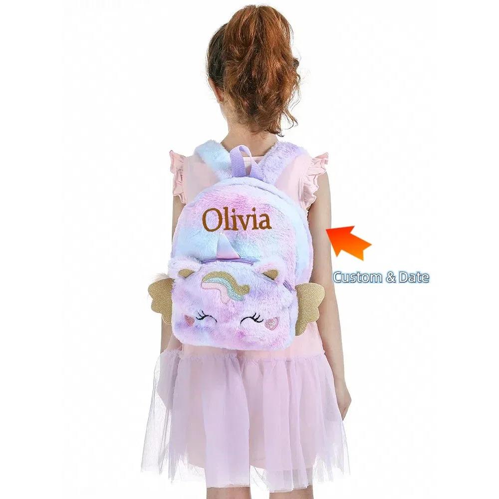 Personalisierter Buchstabe Bestickt Neugeborenes Benutzerdefinierter Name Kinderzimmer Baby Plüsch Einhorn Rucksack Kindertasche Geschenke Junge Mädchen