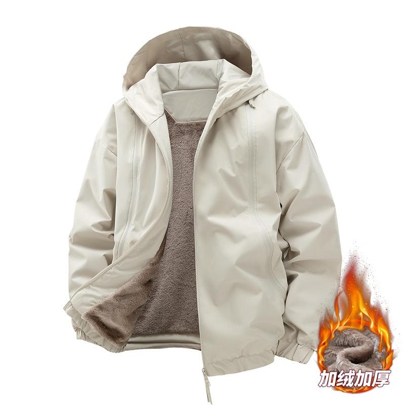 OO Fleece Verdickt Einfarbige Jacke Herren Locker Trend Outdoor Wasserdicht Freizeit Kapuzenjacke Herren