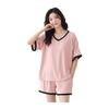 [YunXiozy Star] Pajama Specialty Store Women's Summer Short Sleeve Top and Bottom Set Room Wear Loungewear Sleepwear Ice Silk V Neck Thin Cool