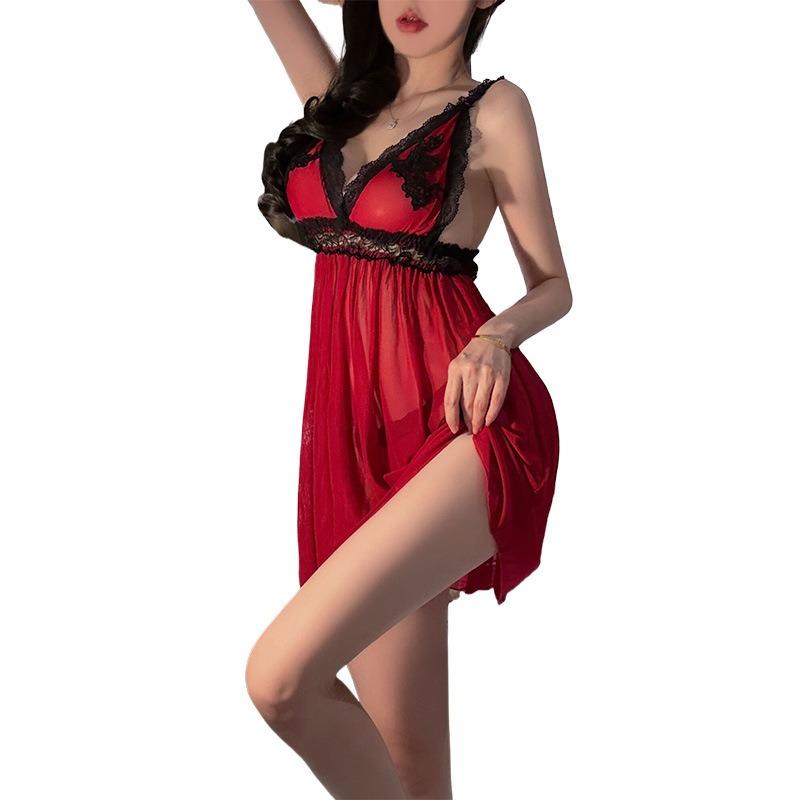 Sexy Underwear, Sexy Lace Neck Hanging, Deep V Exposed Breasts, Naked Back Mesh, Sexy Temptation