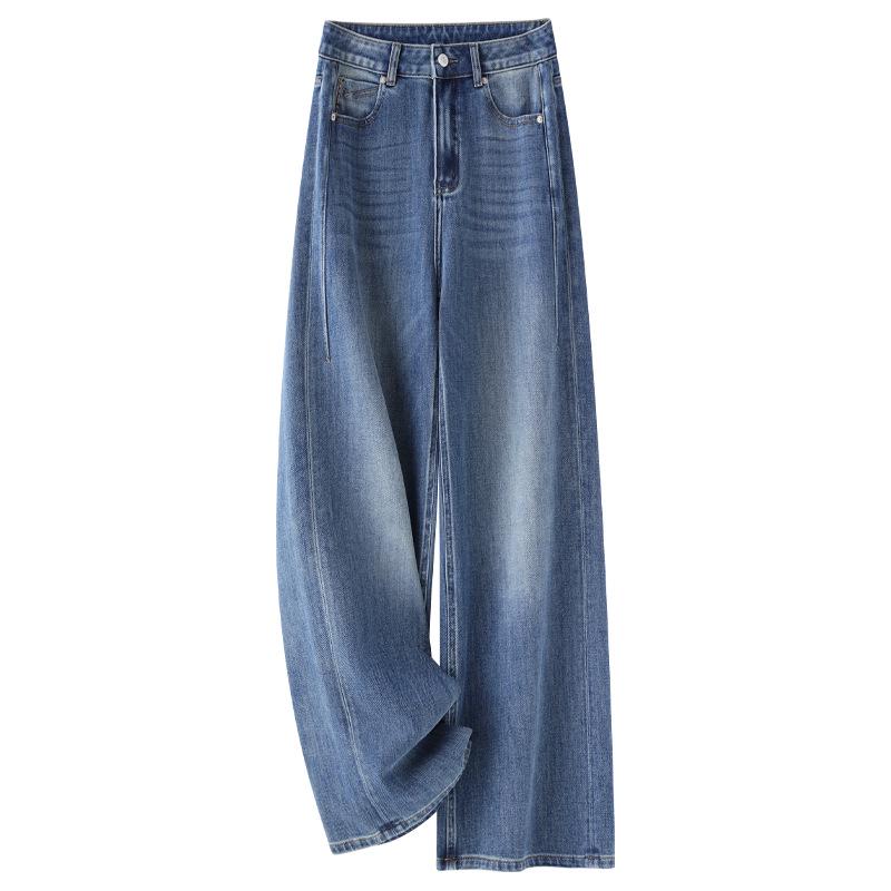 Luxurious Women s Wide-Leg Jeans, Autumn/Winter 2025, Loose Retro Style 3XL синий