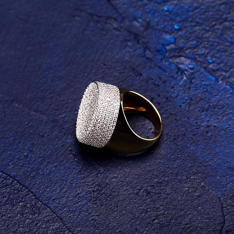 European and American Mens Personalized Micro Inlaid Zircon Hip Hop Big Head Ring Jewelry