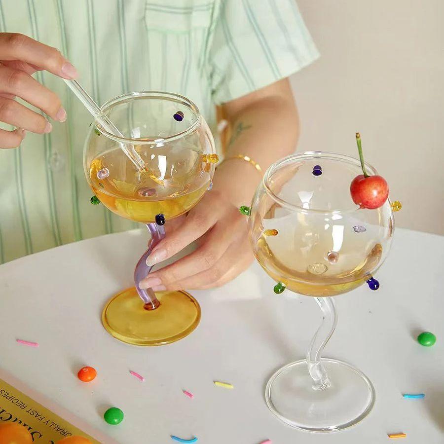 Verre à Pied Gemme Pierre Colorée Verre Borosilicaté Verre Résistant à la Chaleur Verre à Cocktail Champagne