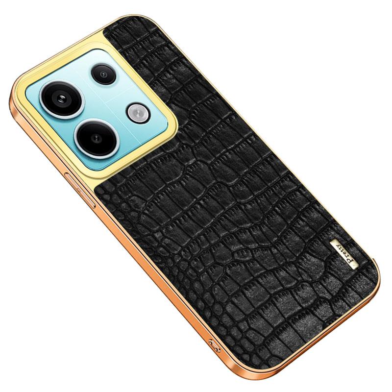 

For Xiaomi Redmi Note 13 Pro 5G/Poco X6 5G Case Leather+TPU Crocodile Texture Anti-drop Phone Protector Black