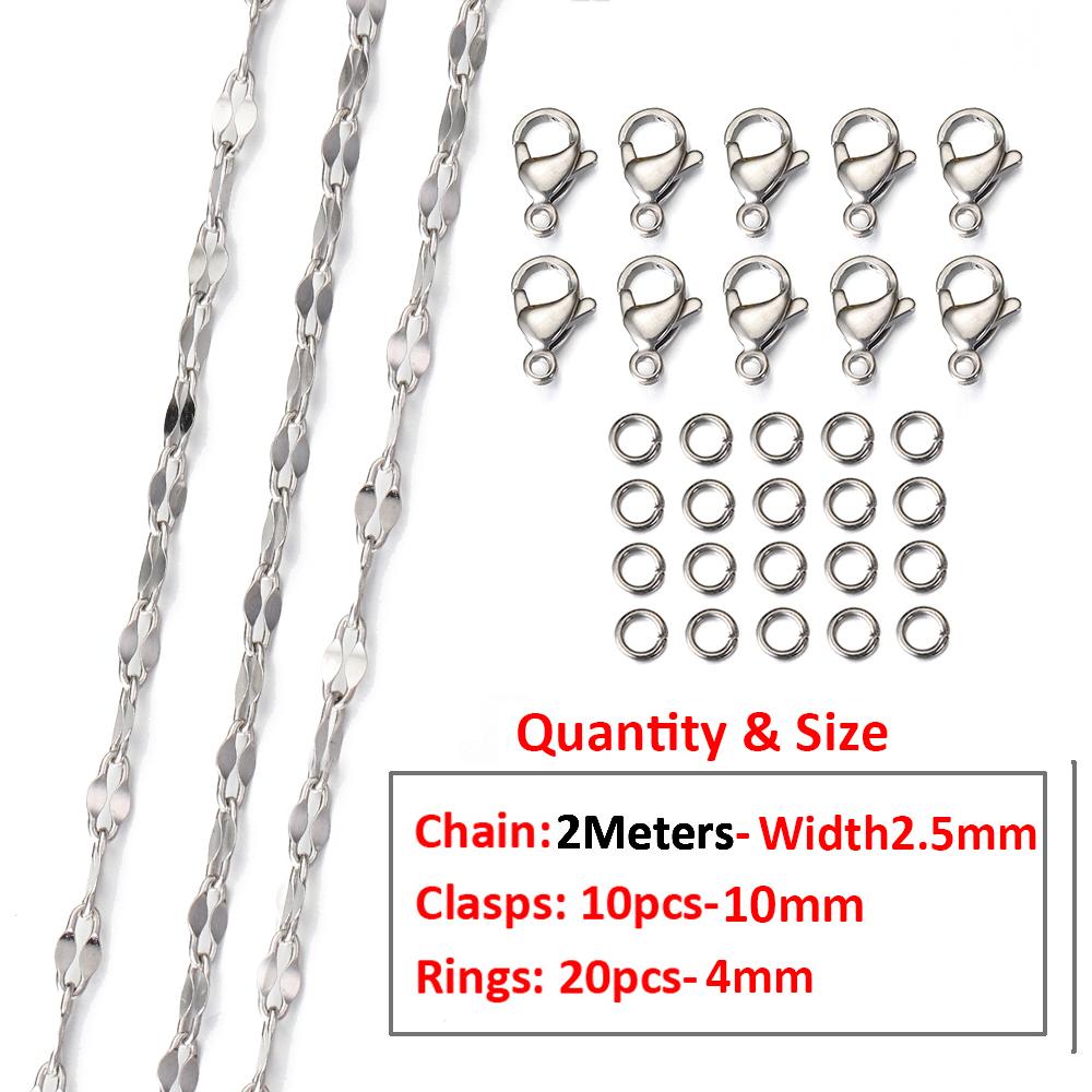 2Meters/1Meter Stainless Steel Chain Lobster Clasps Jump Rings Connectors Chains for Bracelet Necklace Jewelry Making DIY Kit