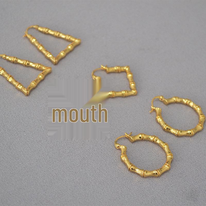 

Retro European & American Gilded Brass Bamboo Geometric Modern Earrings for Women