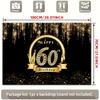 2D Happy 60th Birthday Backdrop, Black Gold Glitter 60 Years Old Party Photography Background Banner