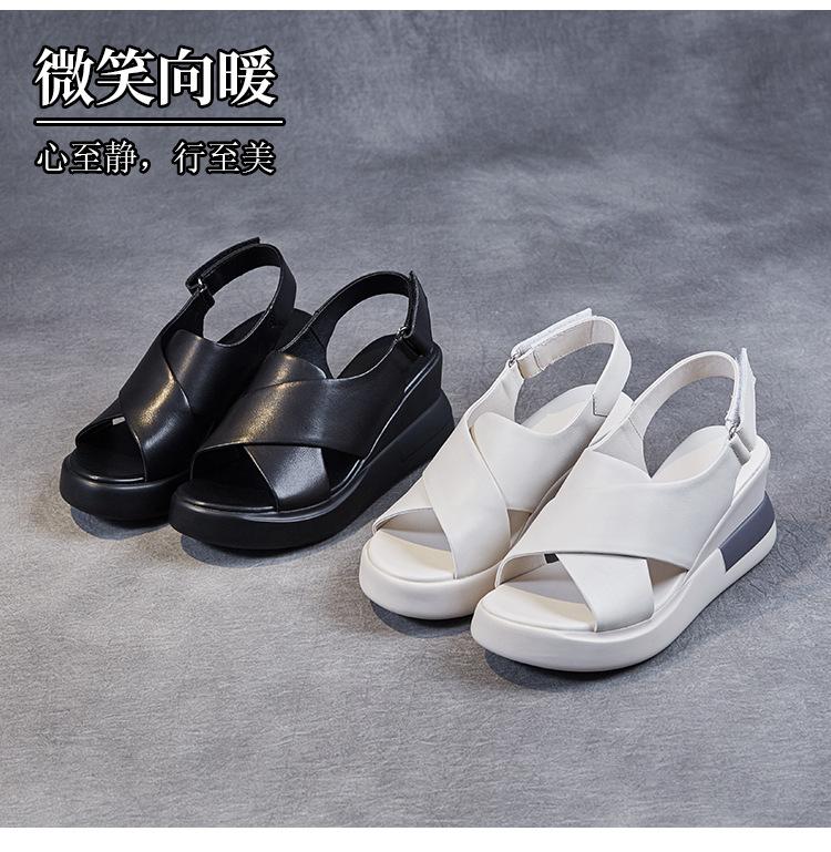Soft leather wedge sandals female 2025 summer new high-heeled open-toed fairy style versatile platform muffin cross sandals