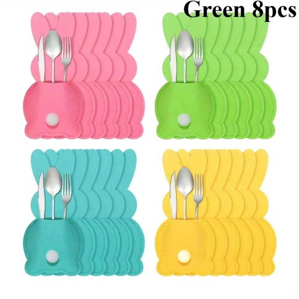 8/16PCS Easter Rabbit Shaped Cutlery Set, Felt Table Decoration, Easter Knife and Fork Bag, Cutlery Bag, Knife and Fork Storage