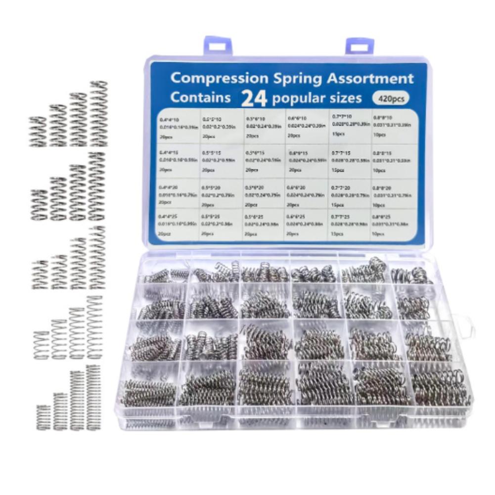 390 Stück Druckfedern in verschiedenen Größen Edelstahl 304 für Heimwerker, mechanische Geräte und mehr