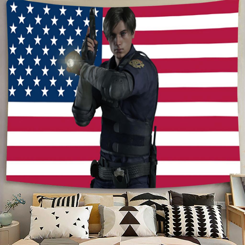 Leon Kennedy USA Flag Wall Hanging Tapestry Poster Banners Durable Polyester For Room College Dorm Bedroom Living Room Decor