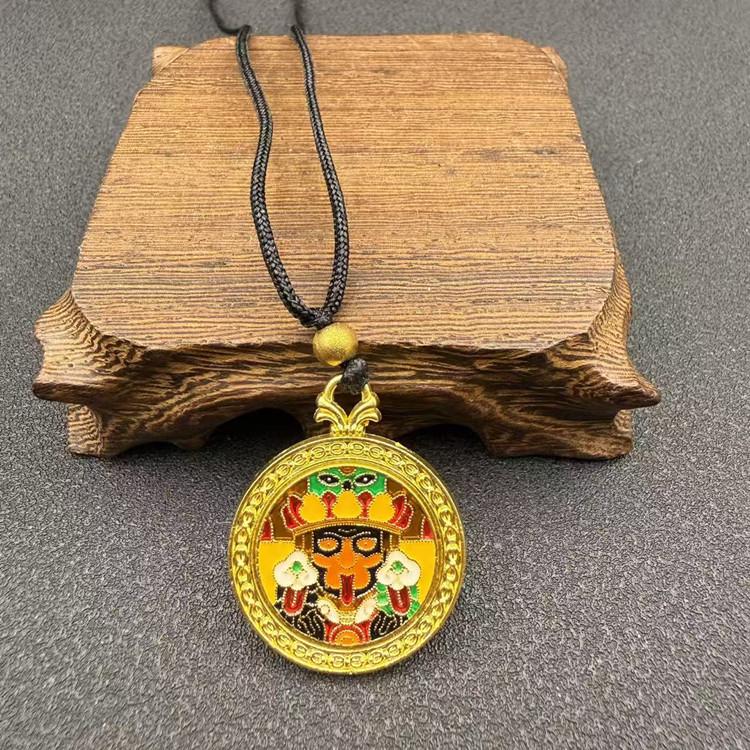 Vietnam Gold-Plated Flame Guanyin Buddha Necklace with Dragon Pixiu and Peace Pendant