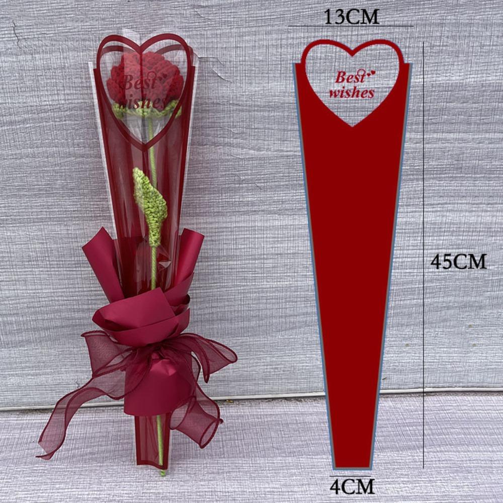 50pcs Single Flower Flower Packaging Bag Heart Shape Rose Packing Sleeve Bag  Valentine's Day